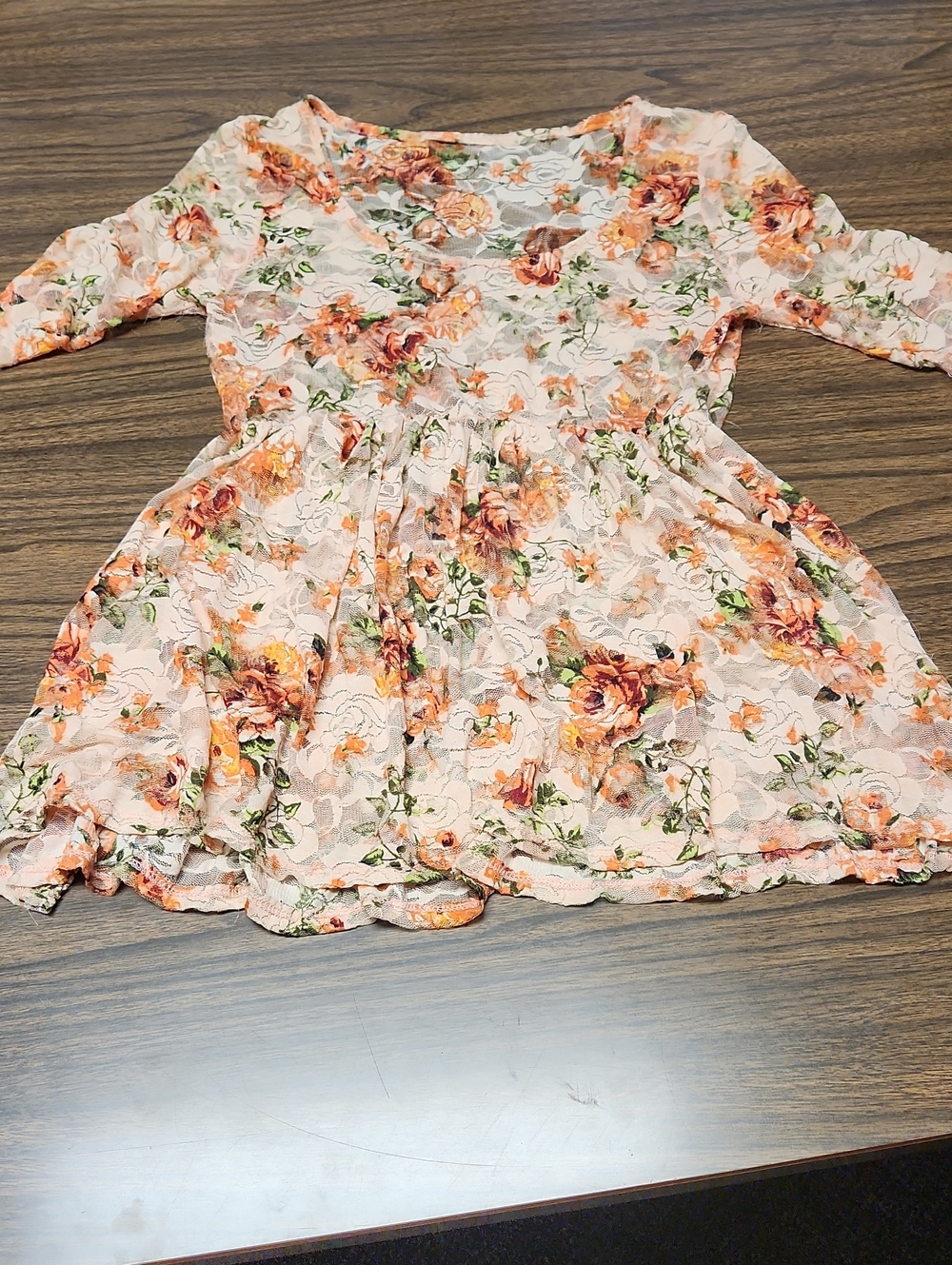 Floral Lace Peplum Blouse in Peach Floral